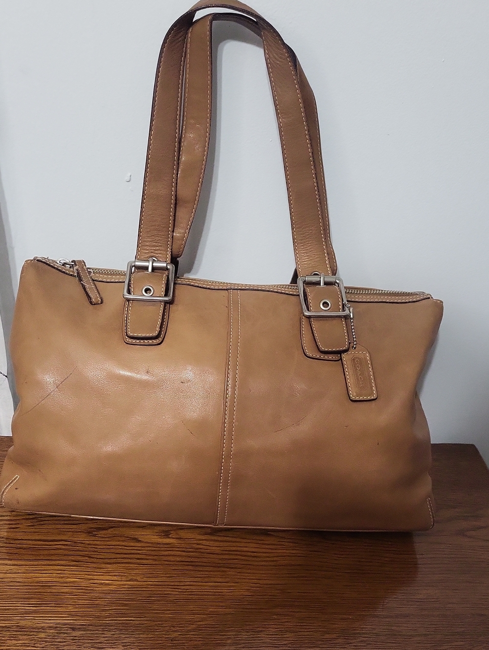Coach Vintage Caramel Leather Shoulder Tote with Buckle Straps